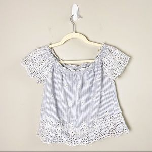 Hollister Striped and Floral Off Shoulder Crop Top